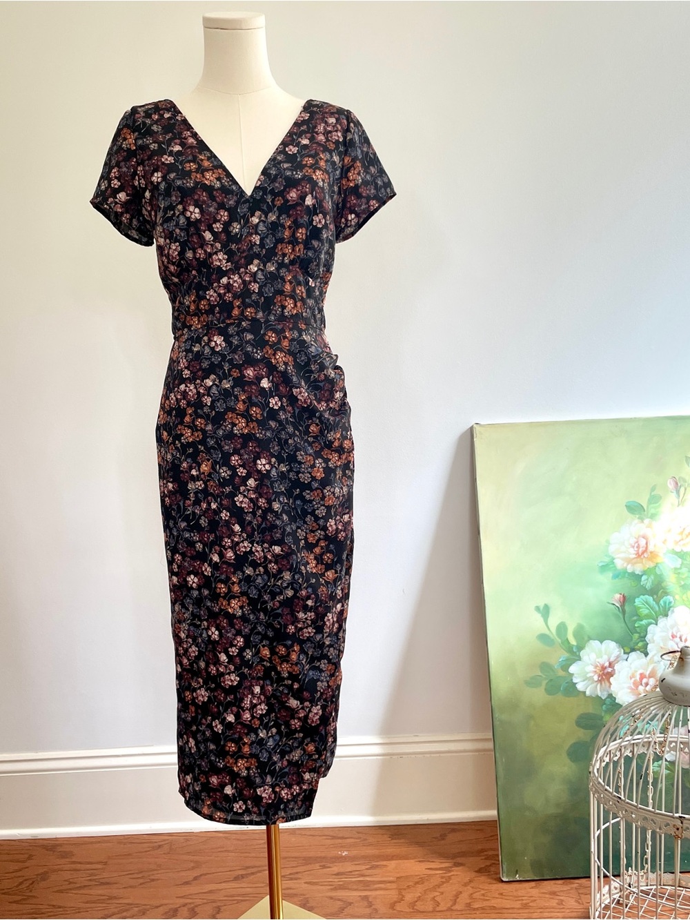 Abercrombie Fitch Whimsigoth Floral Wrap Midi Dress S Romantic Dark Academia